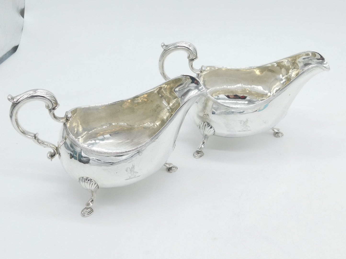 George III Irish Pair of Sterling Silver Crested Sauce Boats Antique 1793 Dublin