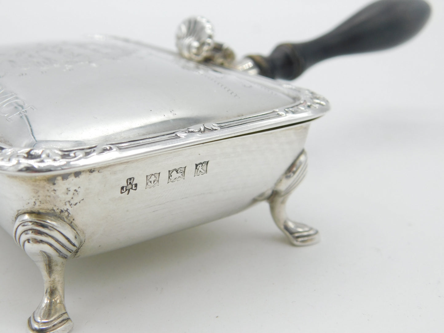 Sterling Silver & Wooden 'Senior Service' Cigarette Ashtray 1959 Mid-Century