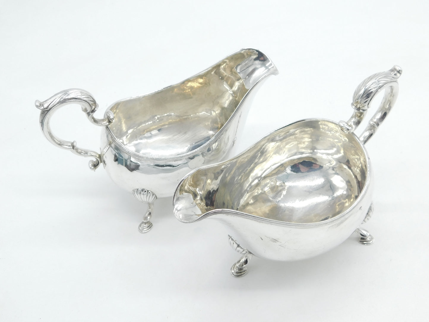 George III Irish Pair of Sterling Silver Crested Sauce Boats Antique 1793 Dublin