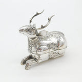 Cambodian Sterling Silver Deer Form Betel Nut Box Antique c1940 Art Deco no