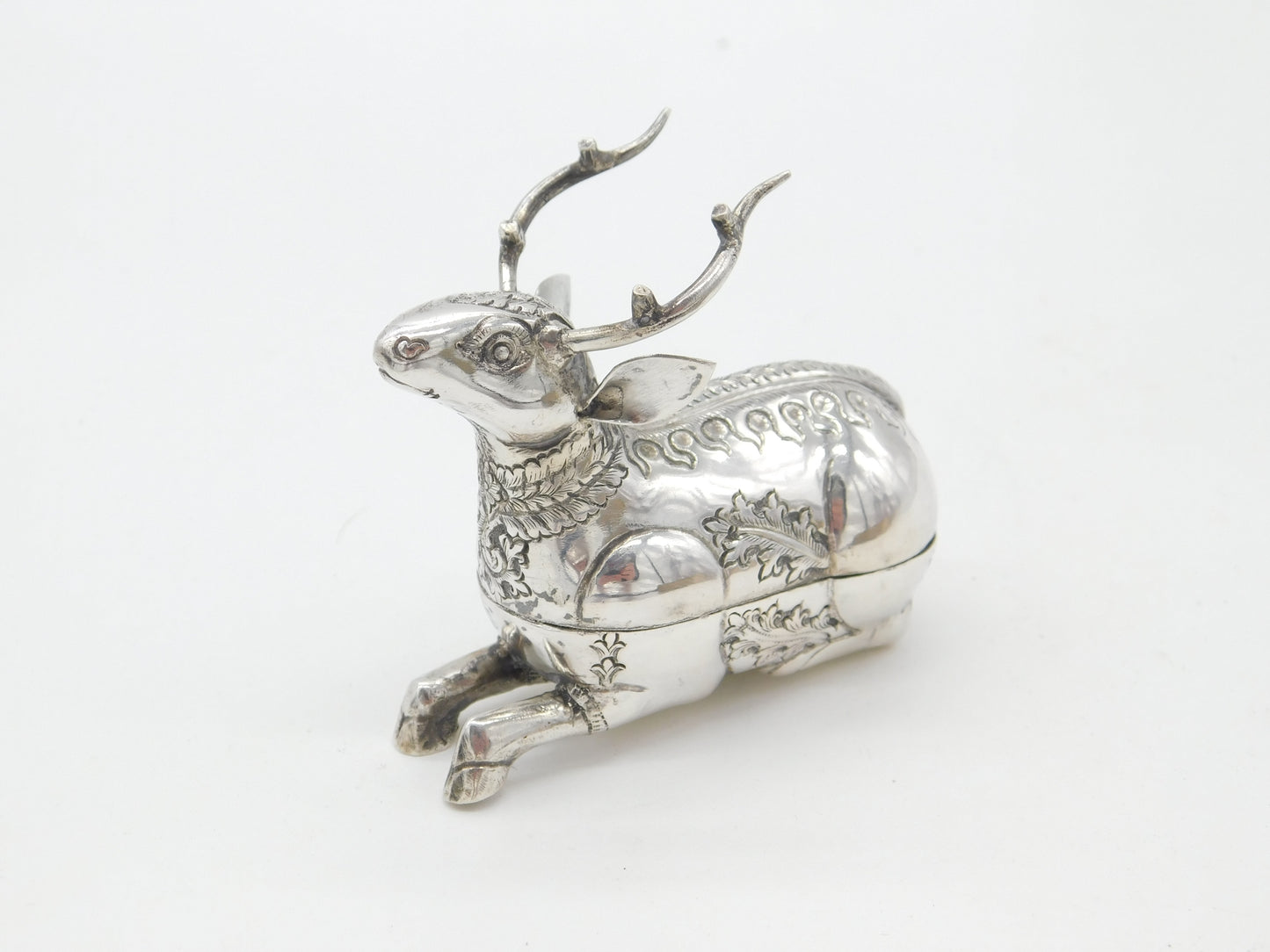 Cambodian Sterling Silver Deer Form Betel Nut Box Antique c1940 Art Deco no