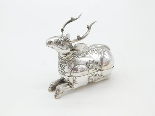 Cambodian Sterling Silver Deer Form Betel Nut Box Antique c1940 Art Deco no