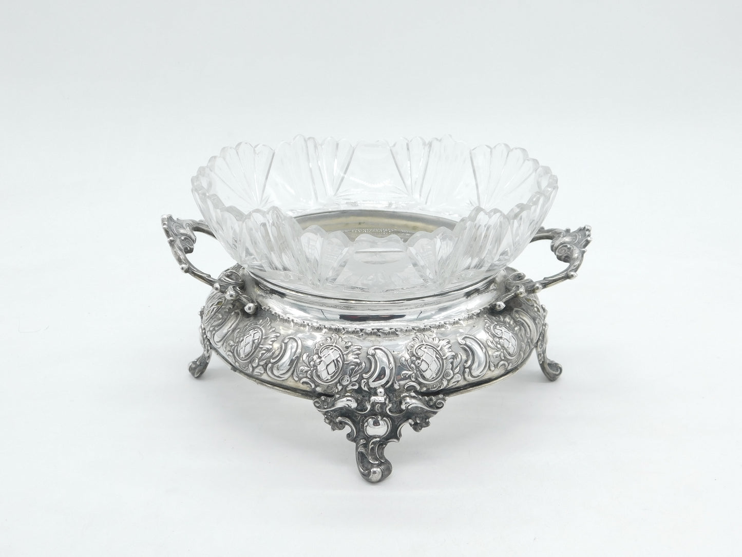 19th Century Maltese Sterling Silver & Cut Glass Centrepiece Dish Antique c1860