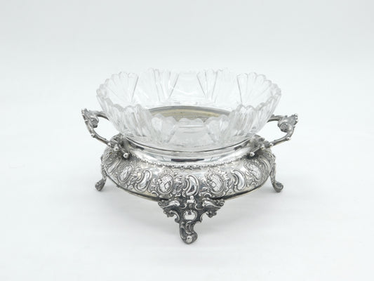 19th Century Maltese Sterling Silver & Cut Glass Centrepiece Dish Antique c1860