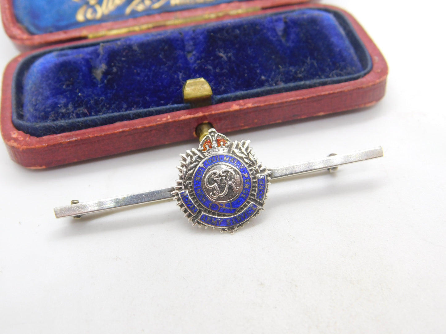 WWII Sterling Silver & Enamel Army Service Sweetheart Brooch c1940 Antique