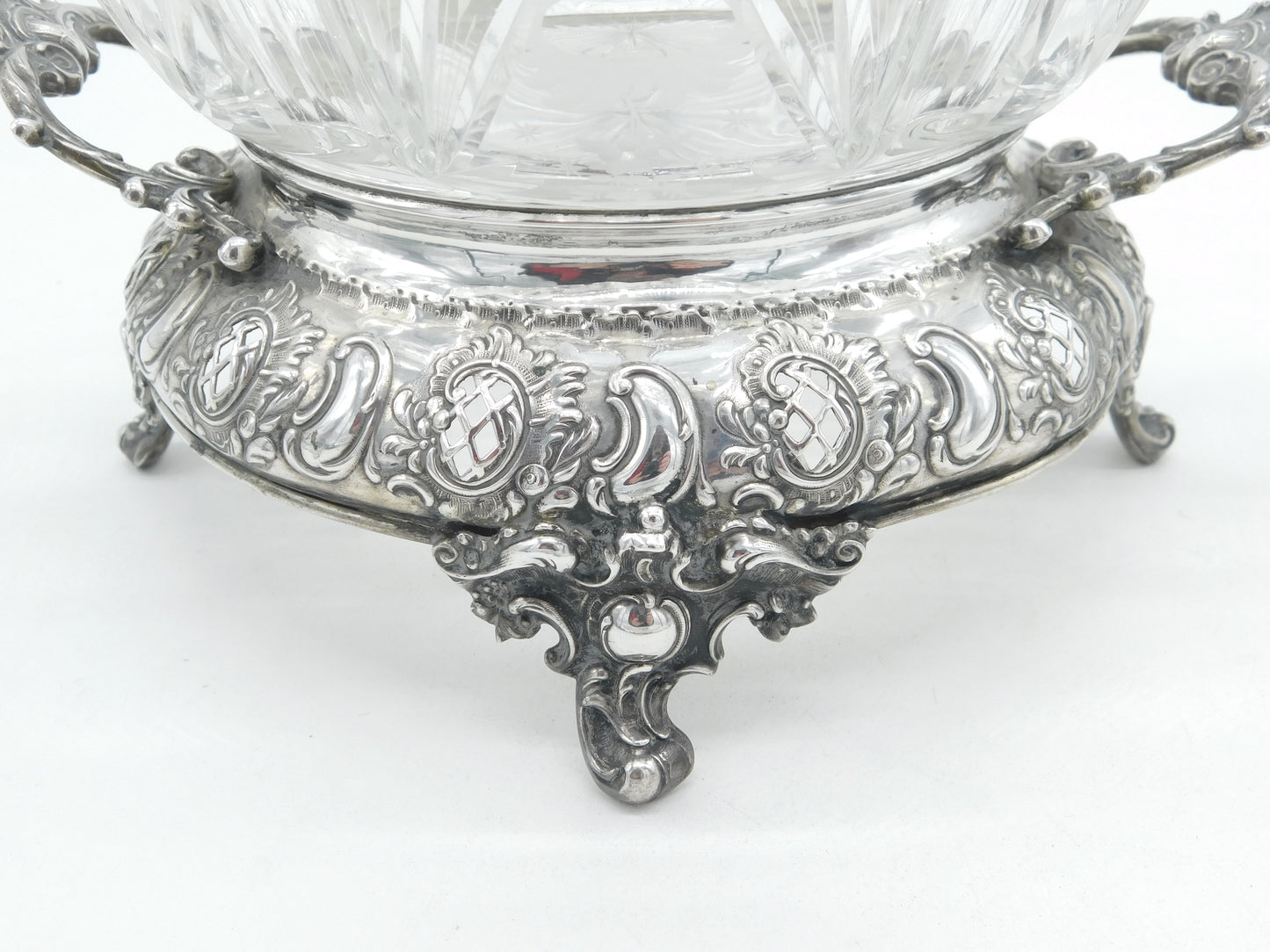 19th Century Maltese Sterling Silver & Cut Glass Centrepiece Dish Antique c1860