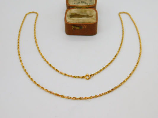 9ct Yellow Gold Essential Rope Chain Necklace 56cm 22" Length Vintage c1970