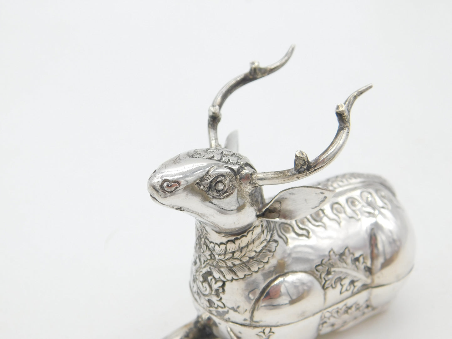 Cambodian Sterling Silver Deer Form Betel Nut Box Antique c1940 Art Deco no