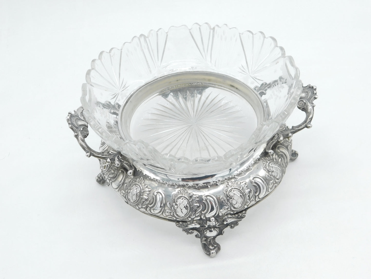 19th Century Maltese Sterling Silver & Cut Glass Centrepiece Dish Antique c1860