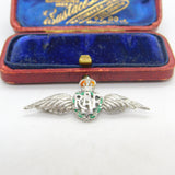 WWII Sterling Silver & Enamel RAF Wings Sweetheart Brooch Antique c1940