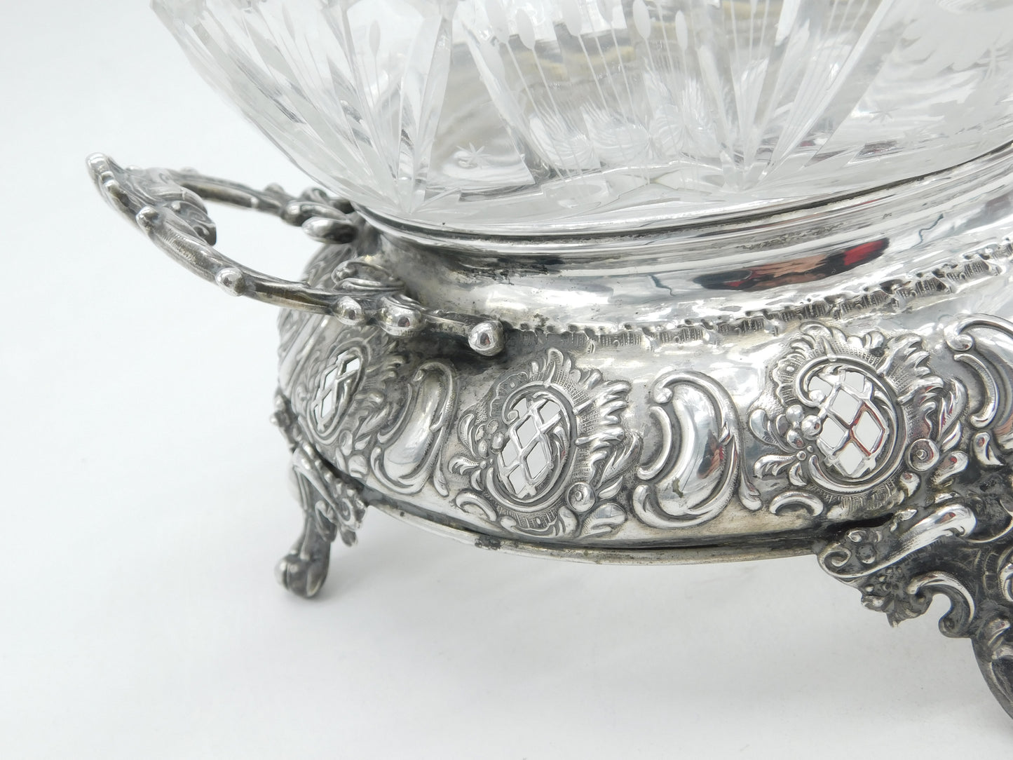 19th Century Maltese Sterling Silver & Cut Glass Centrepiece Dish Antique c1860