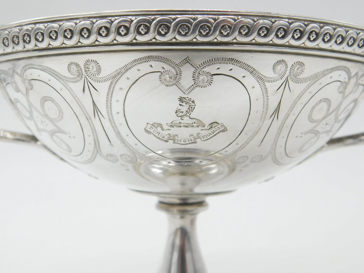 Victorian Silver Plated Crested Trophy Cup 'Duris Non Frangor' Antique c1880