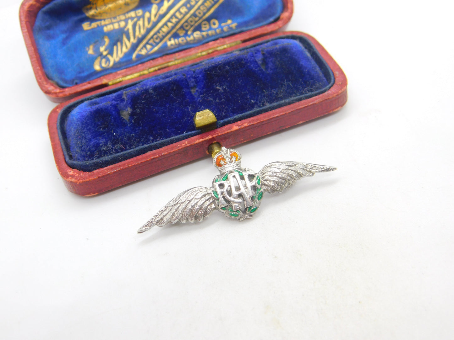 WWII Sterling Silver & Enamel RAF Wings Sweetheart Brooch Antique c1940