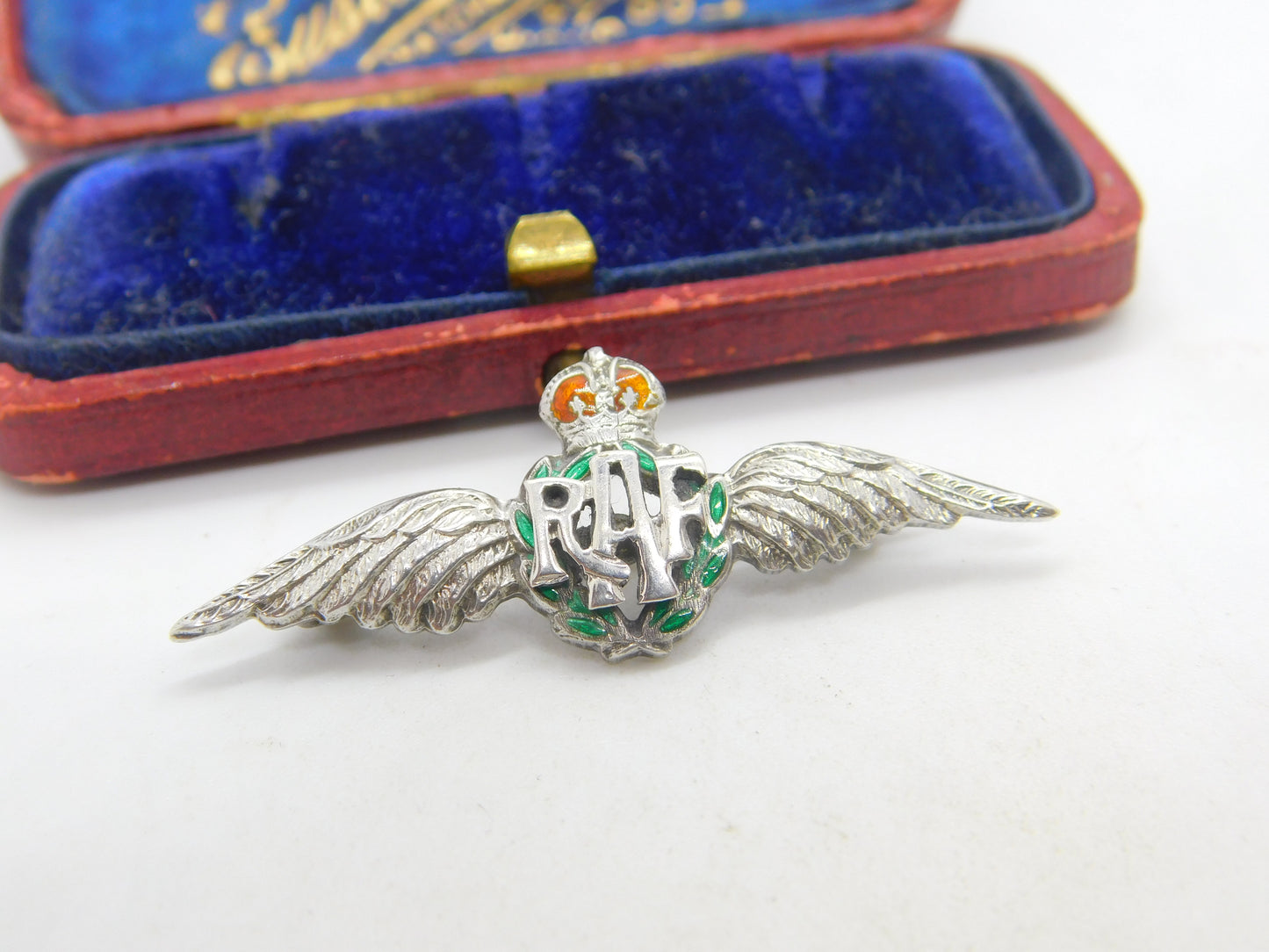 WWII Sterling Silver & Enamel RAF Wings Sweetheart Brooch Antique c1940