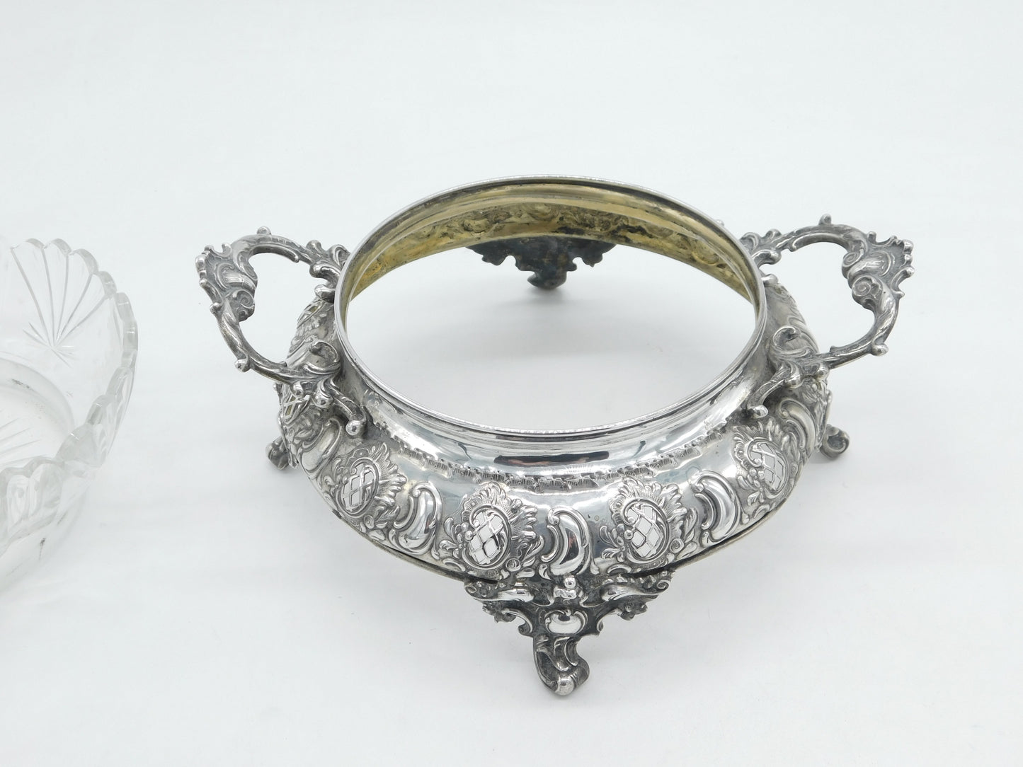 19th Century Maltese Sterling Silver & Cut Glass Centrepiece Dish Antique c1860