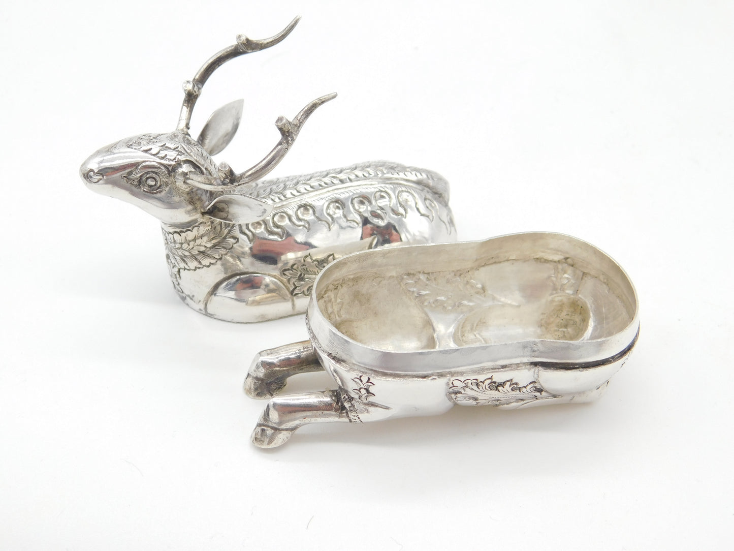 Cambodian Sterling Silver Deer Form Betel Nut Box Antique c1940 Art Deco no