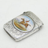 Victorian Sterling Silver & Enamel Galloping Huntsman Vesta Case Antique
