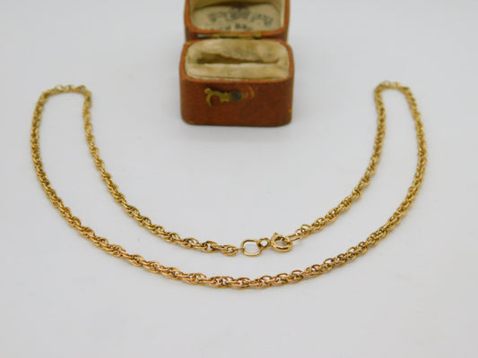 9ct Yellow Gold Essential Rope Chain Necklace 45cm 18" Length Vintage c1970