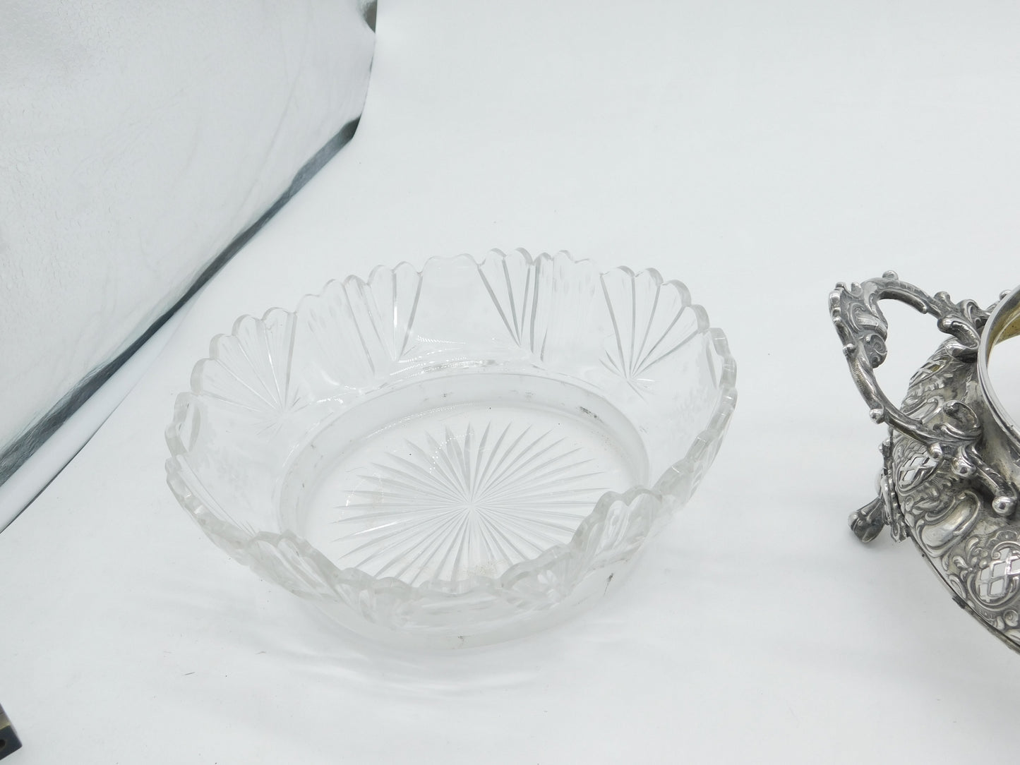 19th Century Maltese Sterling Silver & Cut Glass Centrepiece Dish Antique c1860