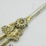 Sterling Silver Gilt Ornate Regency Style Grape Scissors Vintage 1970 London