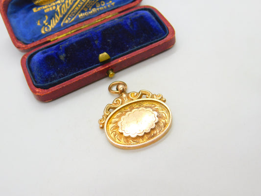 9ct Rose Gold Floral Watch Chain Fob Medal 1923 Birmingham Antique Deco