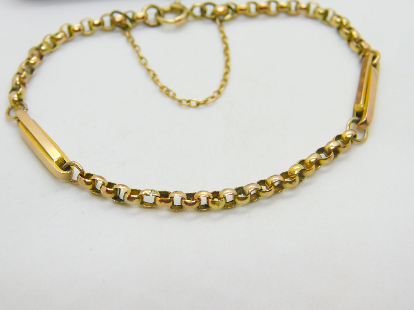 9ct Gold Fancy Link Essential Chain Bracelet Antique c1920 Art Deco 7" Length