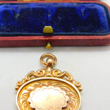 9ct Rose Gold Floral Watch Chain Fob Medal 1923 Birmingham Antique Deco