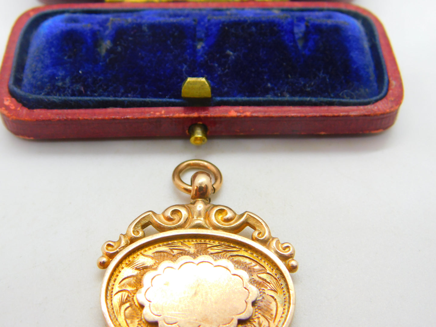 9ct Rose Gold Floral Watch Chain Fob Medal 1923 Birmingham Antique Deco