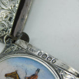 Victorian Sterling Silver & Enamel Galloping Huntsman Vesta Case Antique