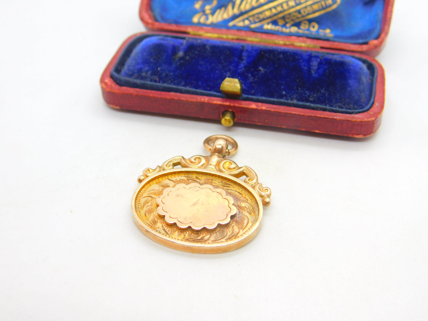 9ct Rose Gold Floral Watch Chain Fob Medal 1923 Birmingham Antique Deco