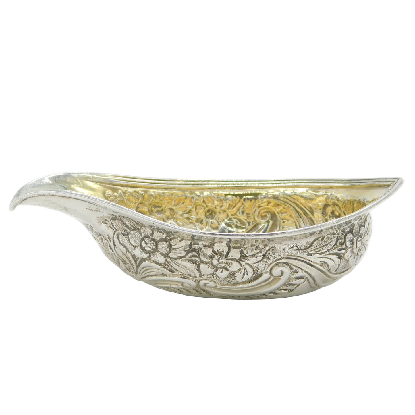 Victorian Sterling Silver Floral Embossed Christening Pap Boat Antique c1860
