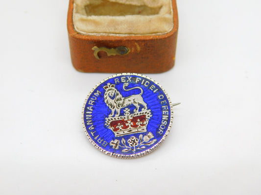 Georgian Sterling Silver & Enamel Shilling Coin Brooch Pin Antique 1825