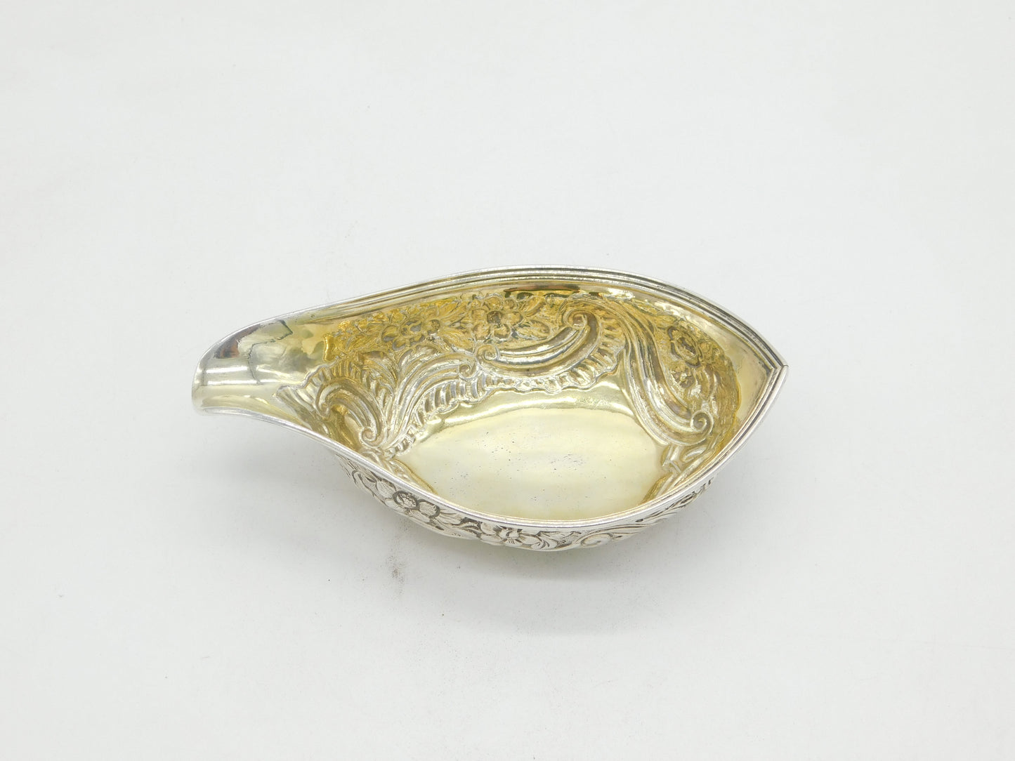Victorian Sterling Silver Floral Embossed Christening Pap Boat Antique c1860