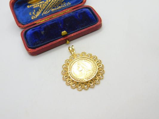9ct Yellow Gold Queen Victoria Sovereign Style Coin Pendant 1993 Sheffield
