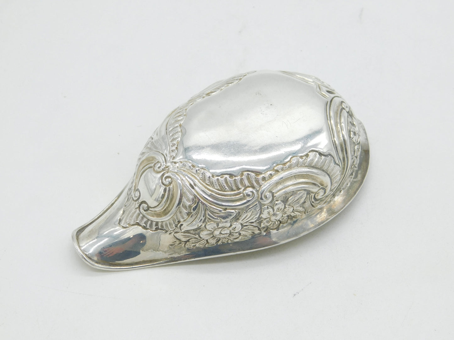 Victorian Sterling Silver Floral Embossed Christening Pap Boat Antique c1860