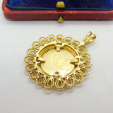 9ct Yellow Gold Queen Victoria Sovereign Style Coin Pendant 1993 Sheffield
