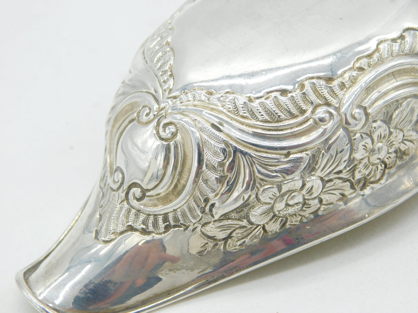 Victorian Sterling Silver Floral Embossed Christening Pap Boat Antique c1860