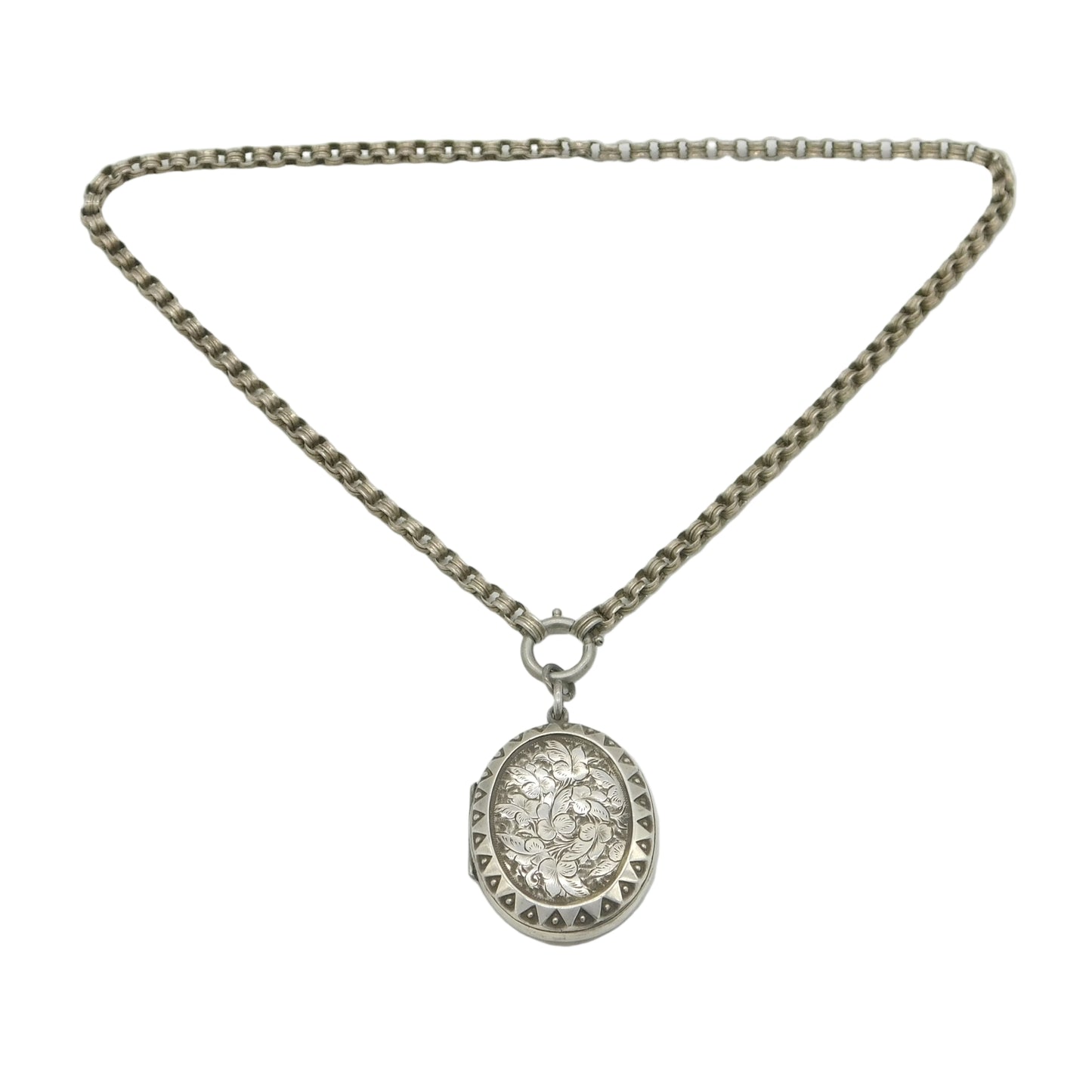 Victorian Sterling Silver Ivy Leaf Pattern Locket Necklace Antique c1880