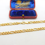 9ct Yellow Gold Essential Figaro Link Chain Necklace 24" Length Vintage c1980