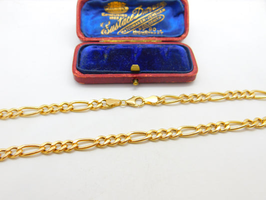 9ct Yellow Gold Essential Figaro Link Chain Necklace 24" Length Vintage c1980