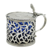 George III Sterling Silver Pierced Floral Lidded Mustard Pot Antique c1780