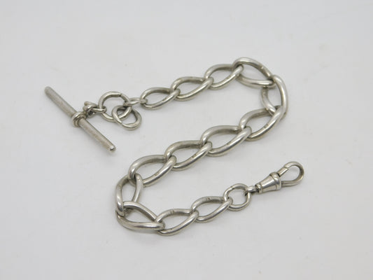 Victorian Sterling Silver Curb Link Albert Watch Chain Antique c1890