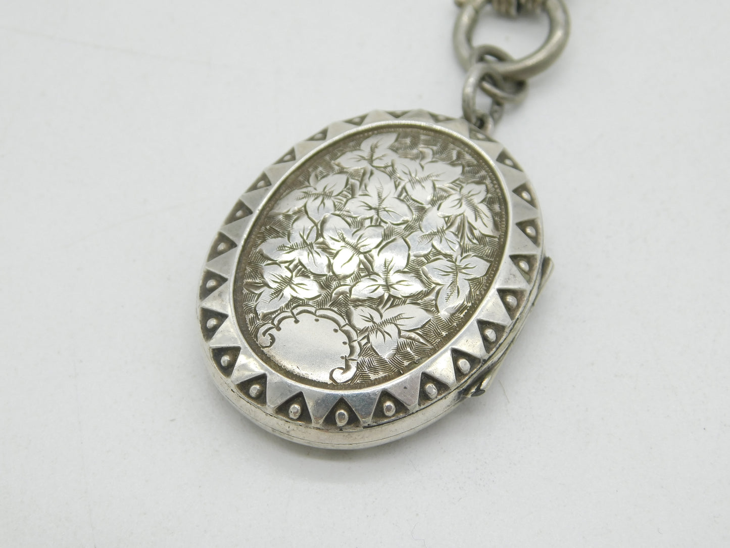 Victorian Sterling Silver Ivy Leaf Pattern Locket Necklace Antique c1880