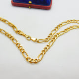 9ct Yellow Gold Essential Figaro Link Chain Necklace 24" Length Vintage c1980