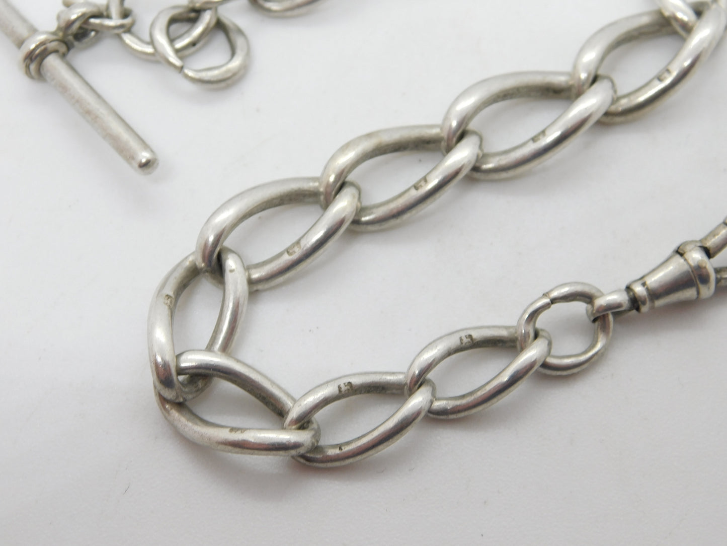 Victorian Sterling Silver Curb Link Albert Watch Chain Antique c1890