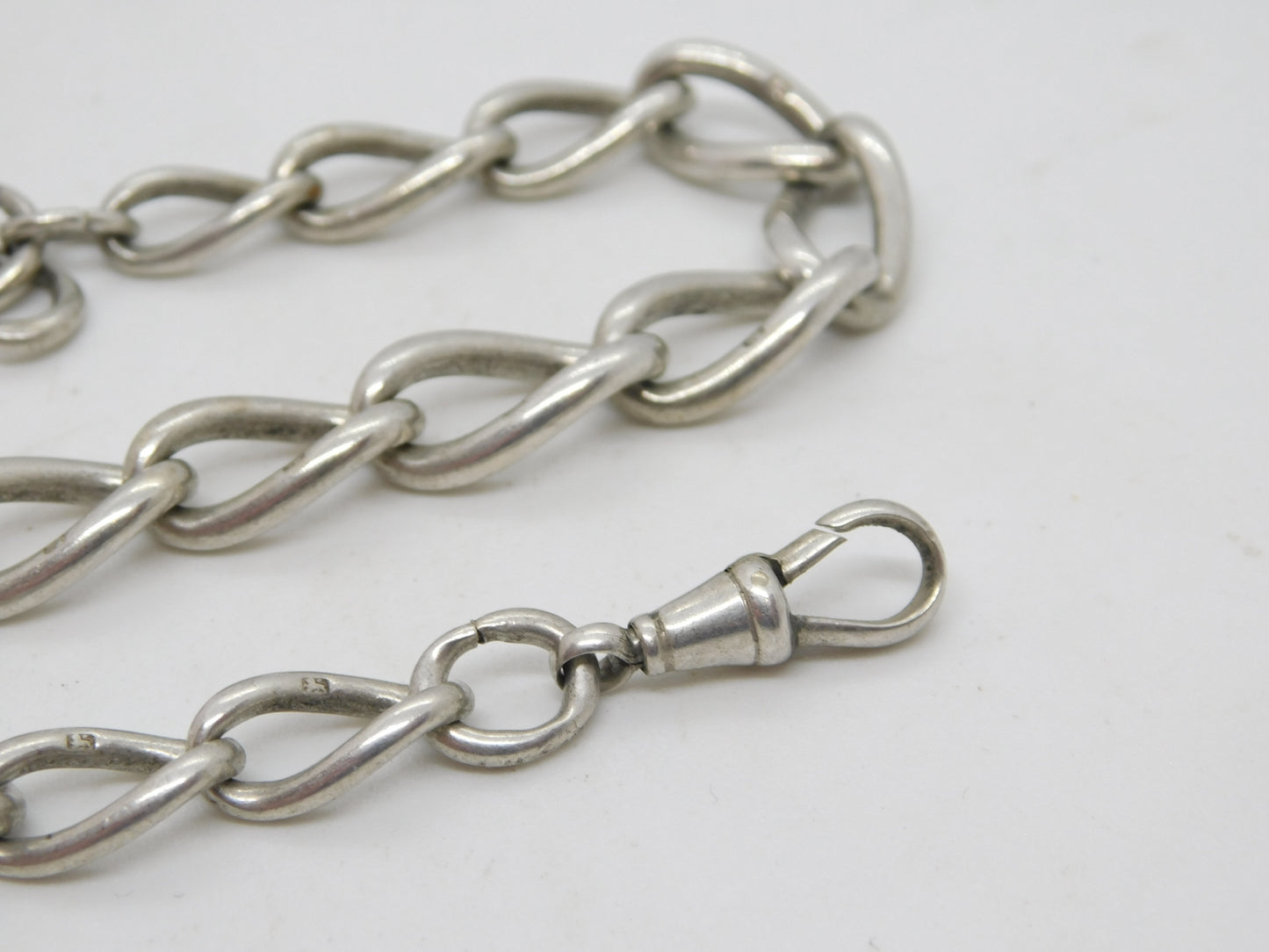 Victorian Sterling Silver Curb Link Albert Watch Chain Antique c1890