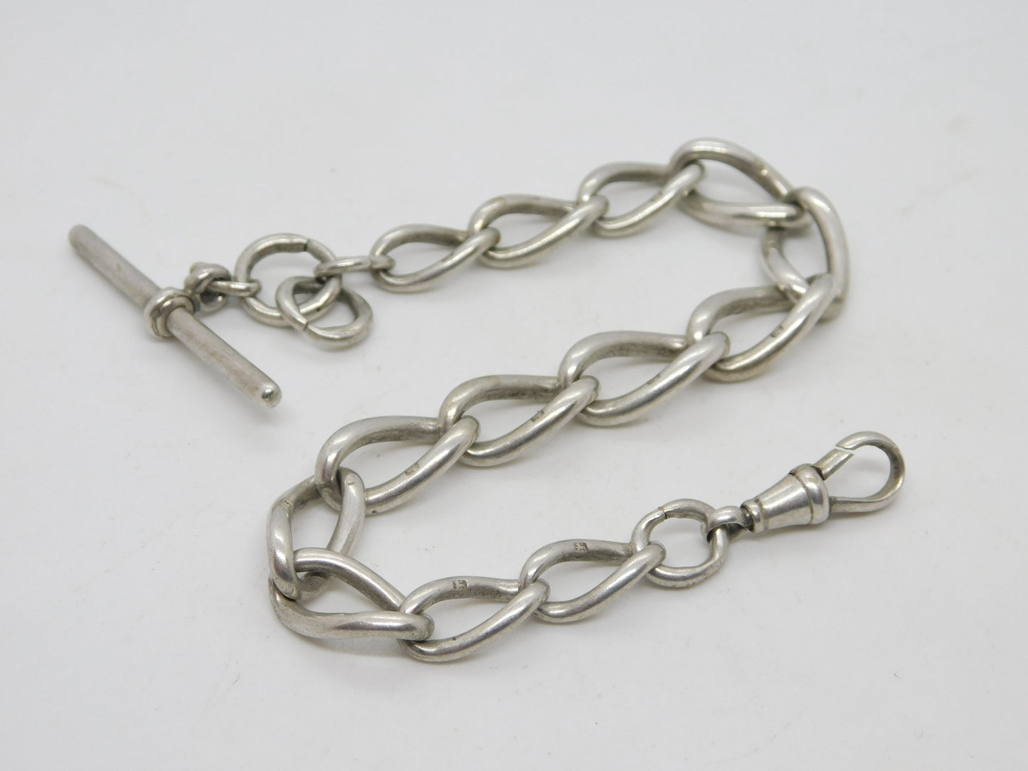 Victorian Sterling Silver Curb Link Albert Watch Chain Antique c1890