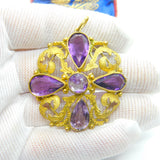 Early Victorian Pinchbeck Gold & Faceted Amethyst Floral Pendant c1860 Antique