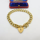 9ct Yellow Gold Curb Link Charm Bracelet Floral Lock Vintage 1968 London