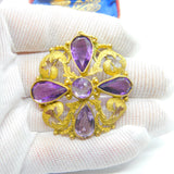 Early Victorian Pinchbeck Gold & Faceted Amethyst Floral Pendant c1860 Antique